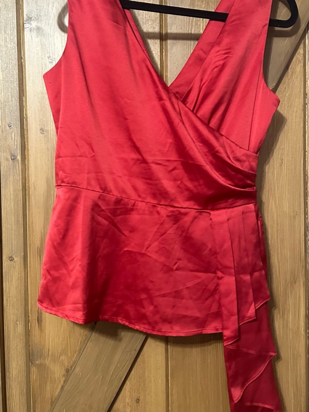 Red Satin Wrap Peplum Top